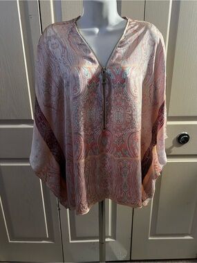 Women's Peach Paisley Zip-Front Blouse